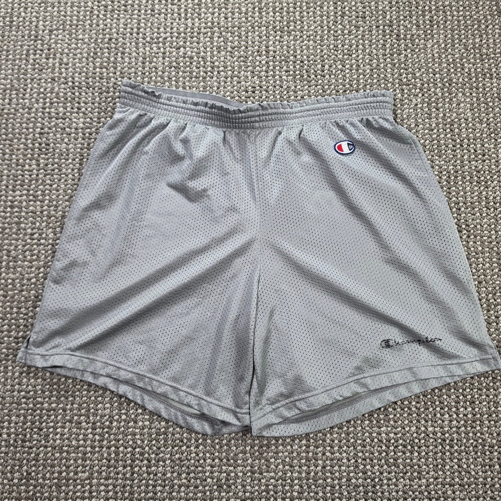 Champion Mesh Shorts Mens L Gray Elastic Waist Athletic Gym 90s Vintage Style